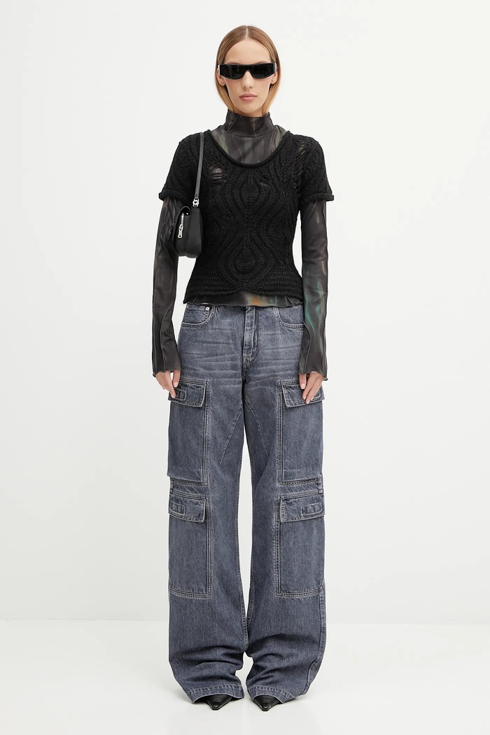 Rick Owens DRKSHDW jeansy bawełniane Double Cargo niebieski DS02E7308.DGY