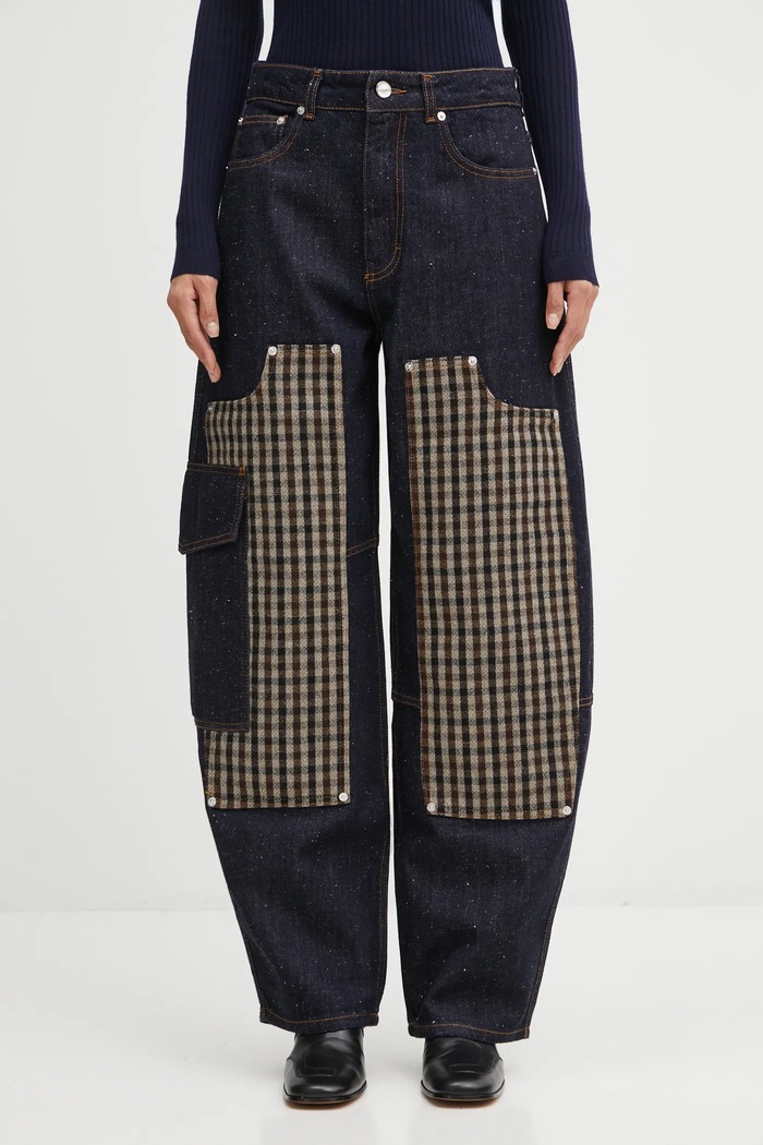 GANNI jeansy Neppy Denim Carpenter high granatowy J1765