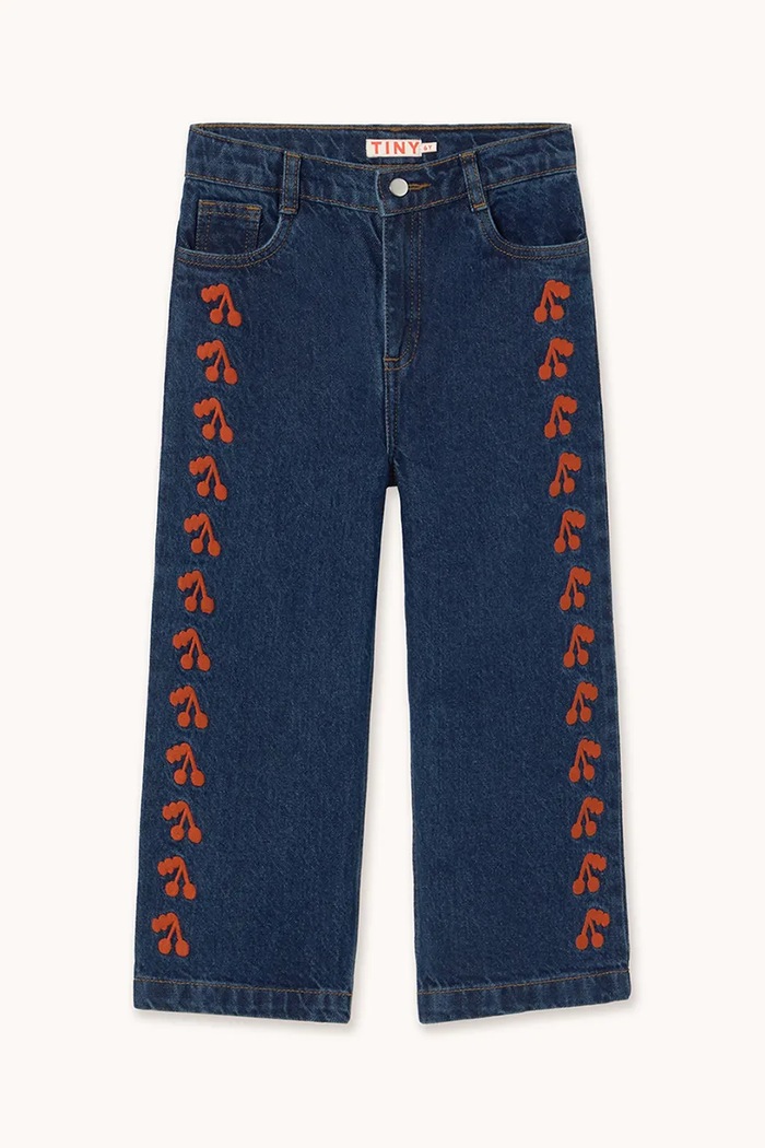Tinycottons jeans copii CHERRIES EMBROIDERED JEANS jeans bleumarin AW25.433