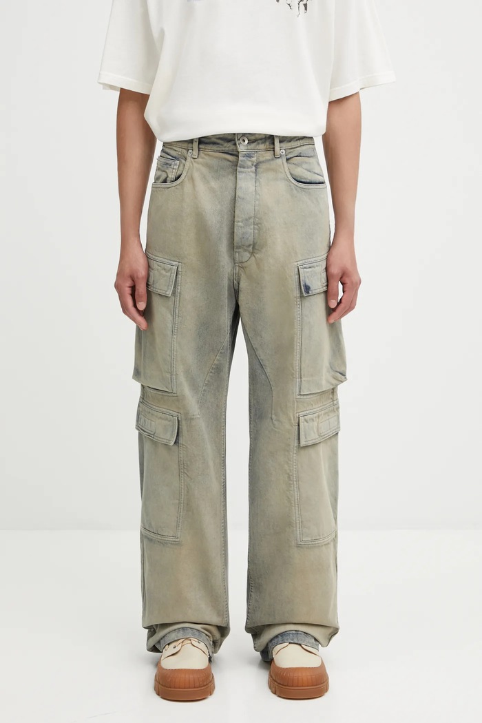 Bavlnené rifle Rick Owens DRKSHDW Double Cargo sivá DU02E7361.DMP