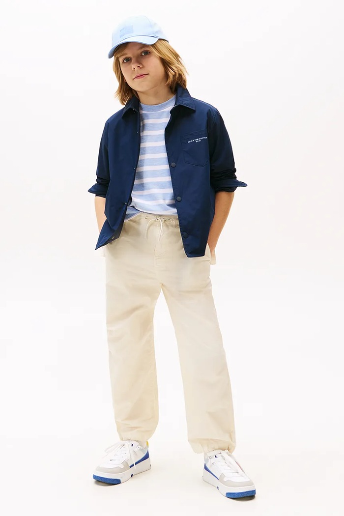 Dětské bavlněné kalhoty Tommy Hilfiger látka béžová KB0KB09779.9BYA