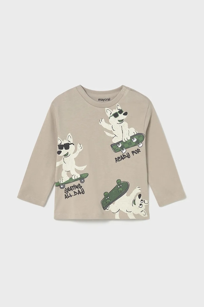 Mayoral longsleeve din bumbac pentru copii print bej 2061.3B.Baby.9BYA