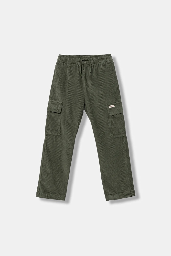 Calvin Klein Jeans spodnie sztruksowe dziecięce bawełna zielony IB0IB02554.9BYA