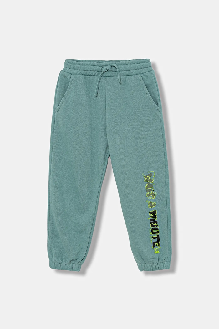 United Colors of Benetton pantaloni de trening din bumbac pentru copii cu modele turcoaz 3J68GF04Z.P.seasonal