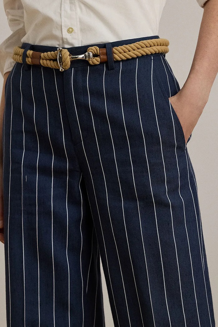 Kalhoty s příměsí lnu Lauren Ralph Lauren námořnická modř 200978536