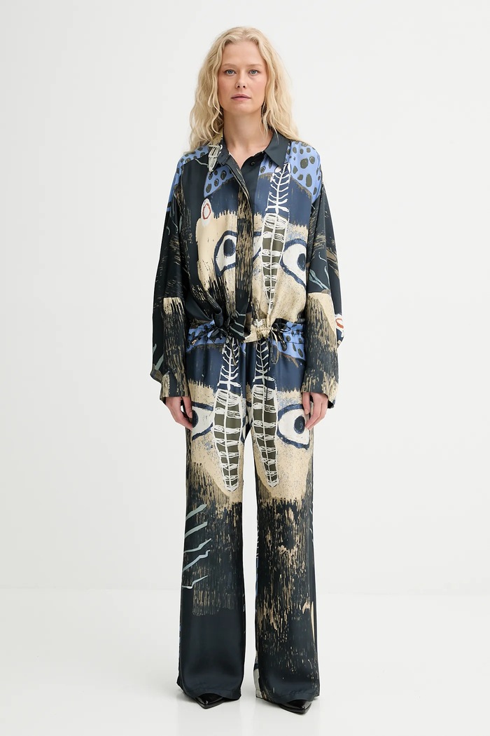 MUNTHE pantaloni de mătase ARUM 253140025318 bleumarin AW25
