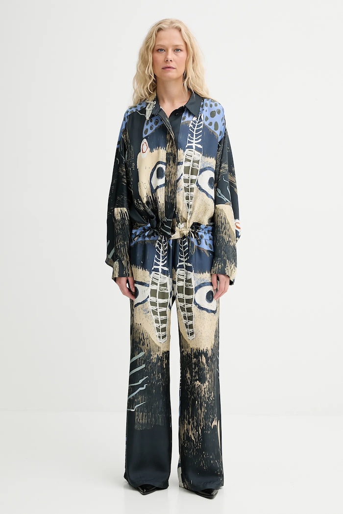 MUNTHE pantaloni de mătase ARUM 253140025318 bleumarin AW25