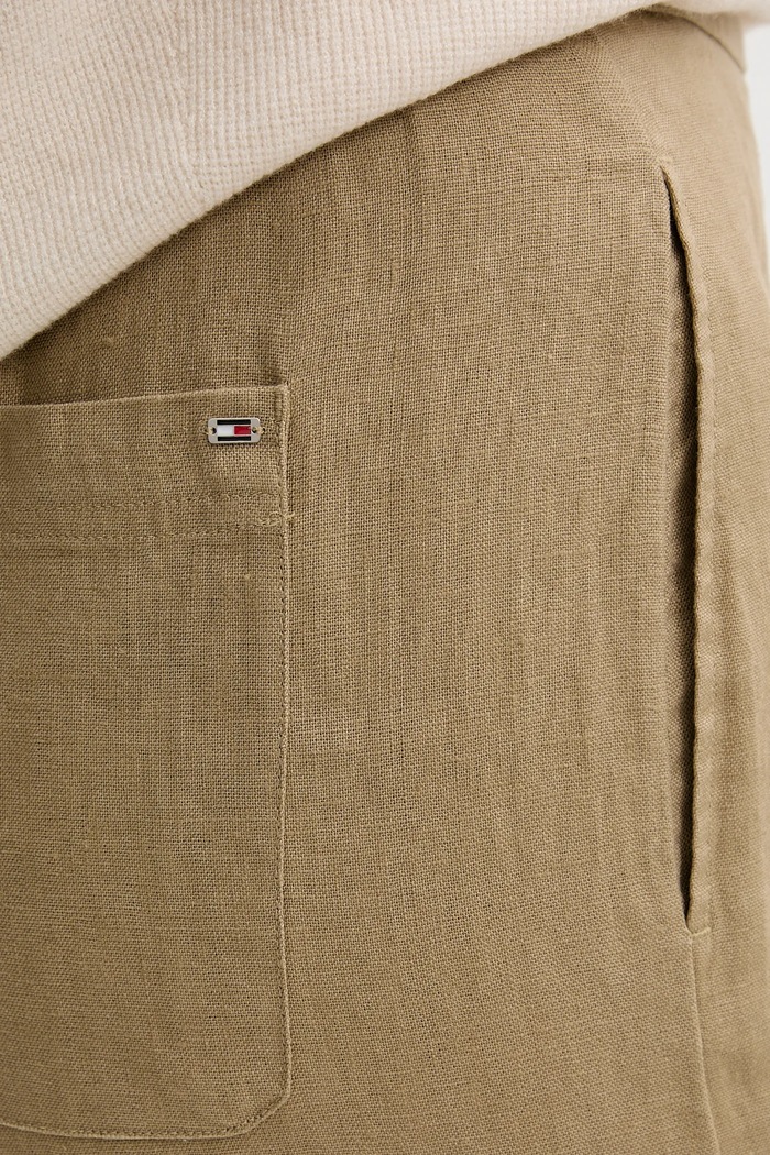 Ľanové nohavice Tommy Hilfiger zelená WW0WW46823