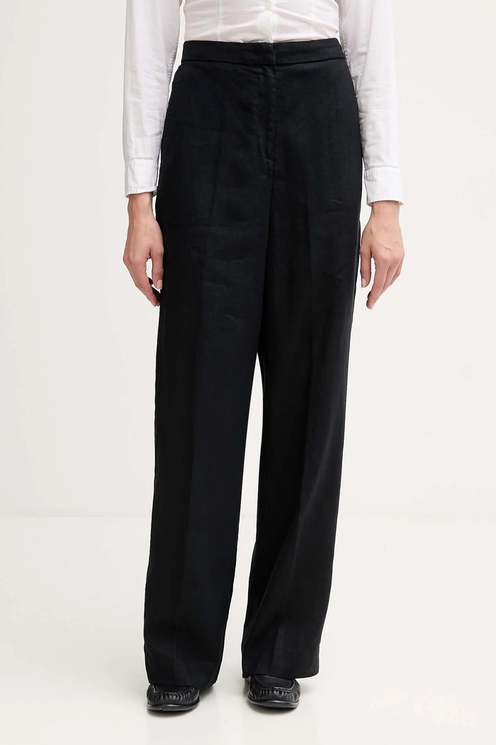 Ľanové nohavice Tommy Hilfiger ľan čierna WW0WW46823