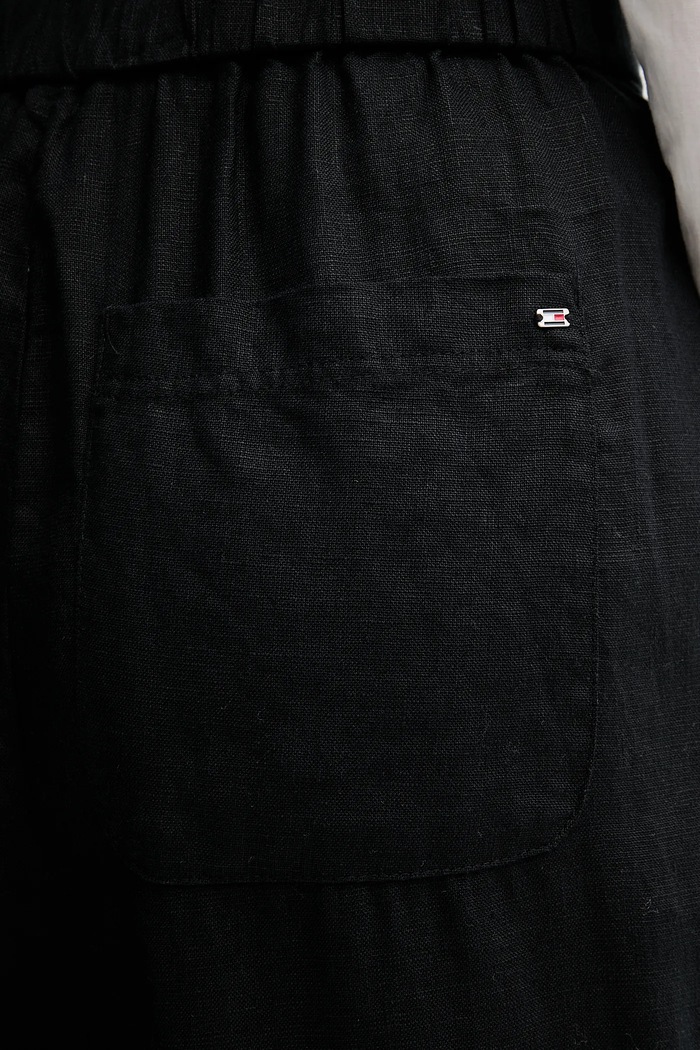 Ľanové nohavice Tommy Hilfiger čierna WW0WW46823