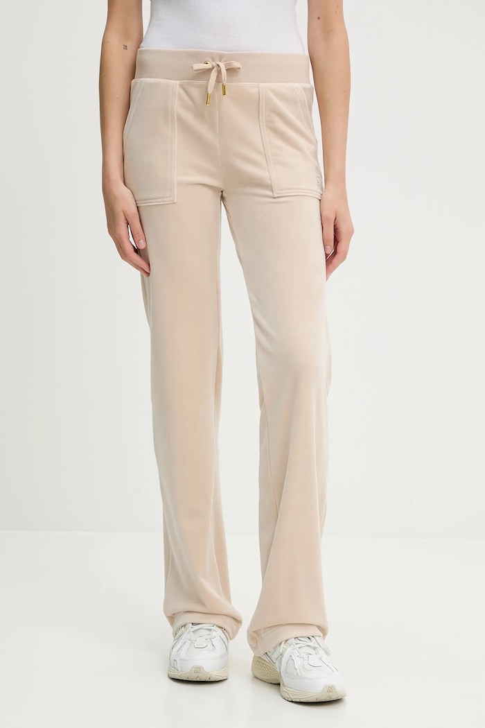 Velur spodnji del trenirke Juicy Couture DEL RAY POCKETED PANT Z elastanom bež JCAP180G
