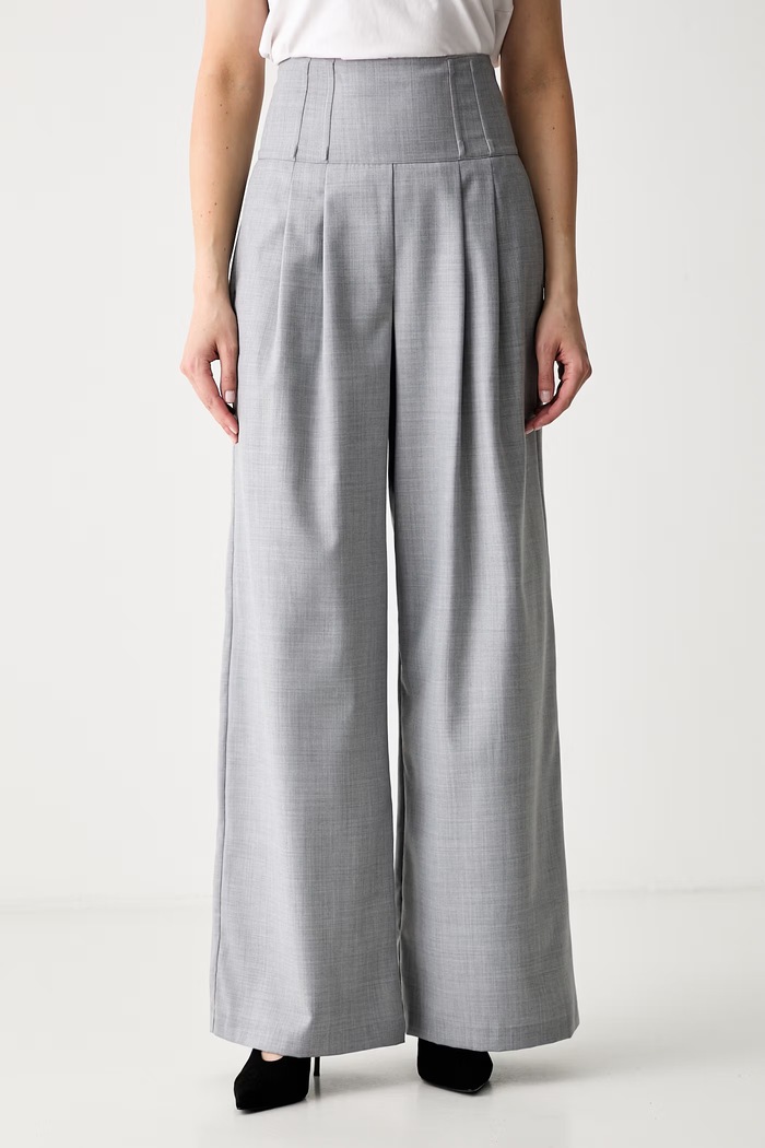 Karl Lagerfeld pantaloni wide leg da donna con misto lana alta grigio A3W10100