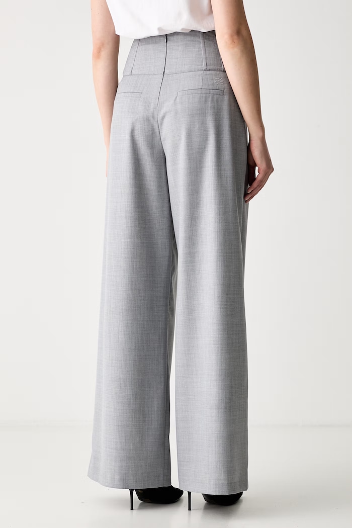Одяг Karl Lagerfeld штани wide leg жіночі з додаванням вовни A3W10100 сірий