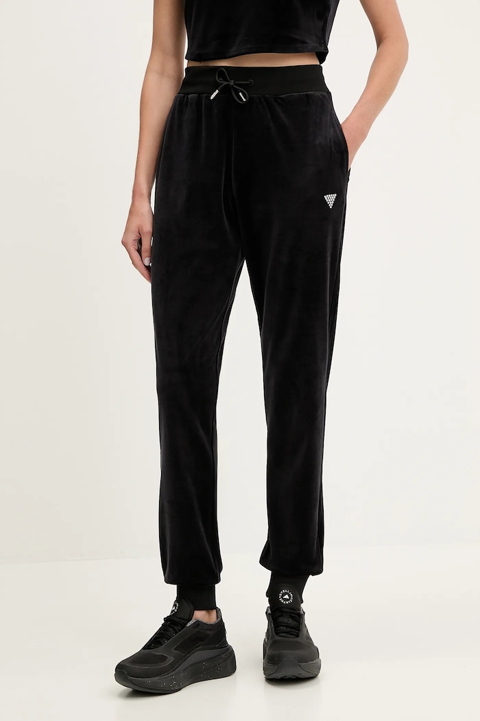 Guess spodnie dresowe welurowe COUTURE z elastanem czarny V3BB27.K0232