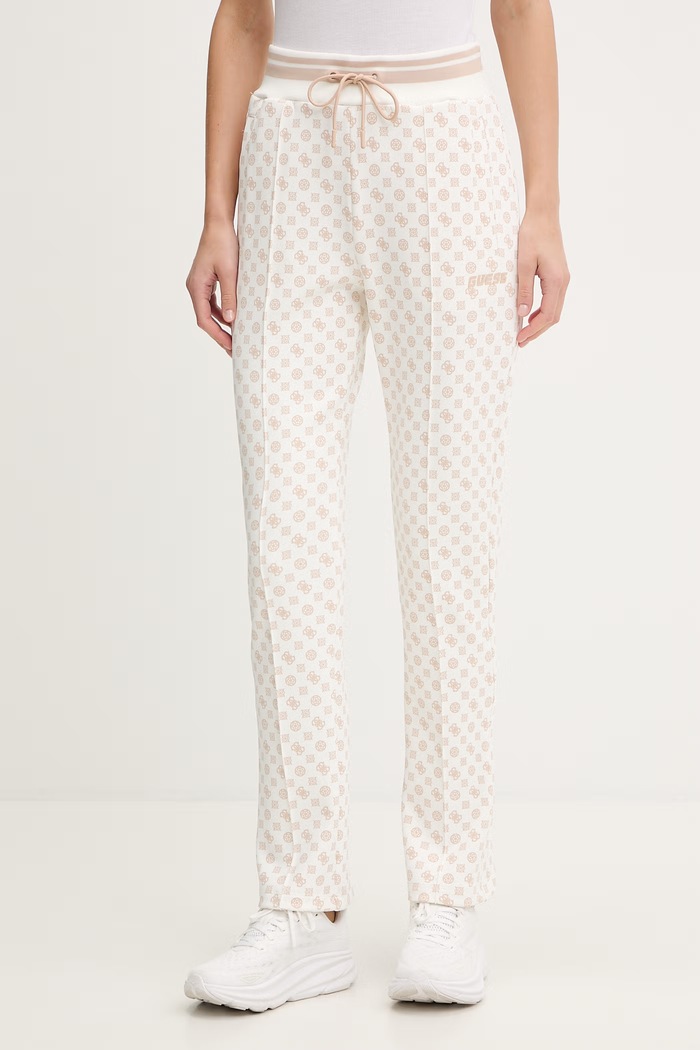 Guess spodnie dresowe NEW AGGIE wzorzyste beżowy V5YB20.KB212