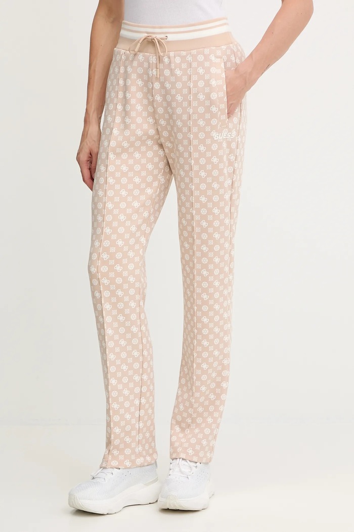Guess spodnie dresowe NEW AGGIE wzorzyste beżowy V5YB20.KB212