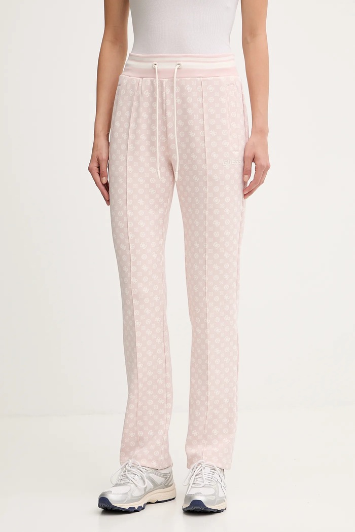 Guess spodnie dresowe NEW AGGIE wzorzyste różowy V5YB20.KB212