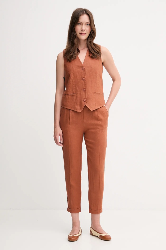United Colors of Benetton spodnie damskie lniane 4AGHDF079 pomarańczowy SS26