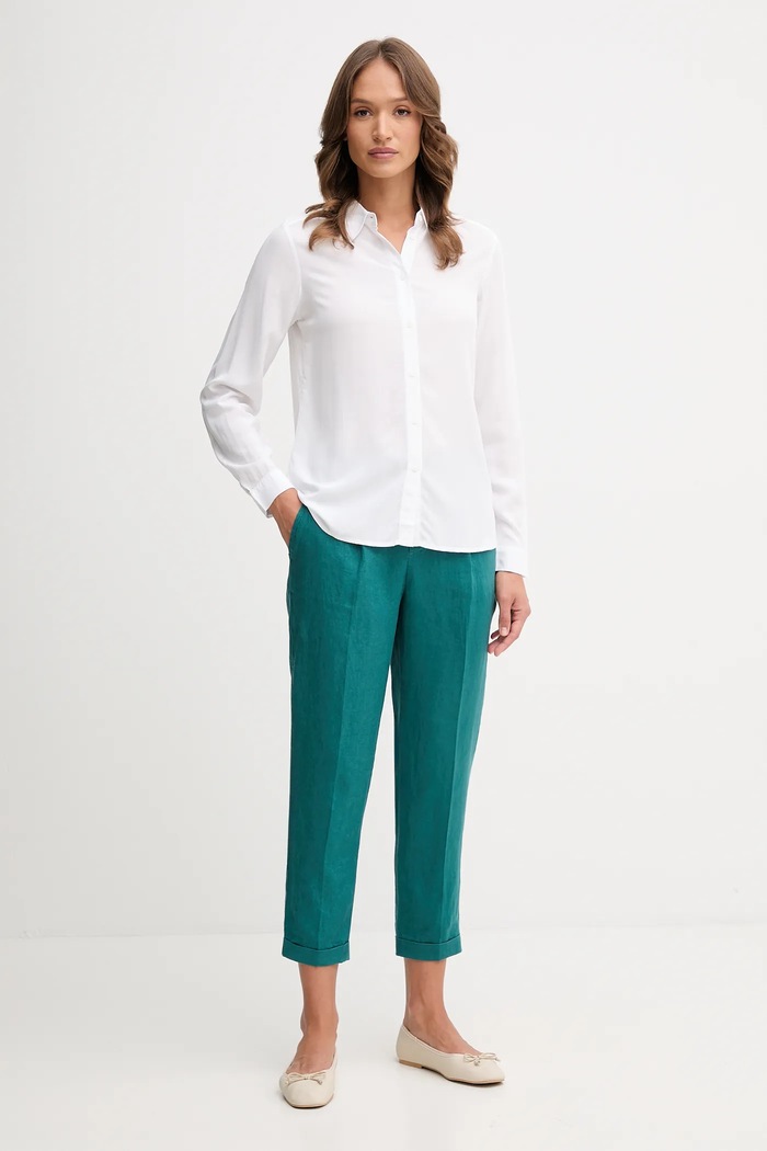 United Colors of Benetton spodnie damskie lniane 4AGHDF079 turkusowy SS26