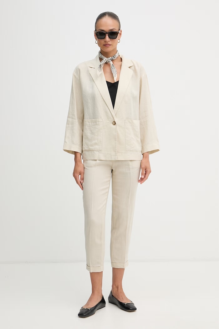 United Colors of Benetton spodnie damskie lniane 4AGHDF079 beżowy SS26