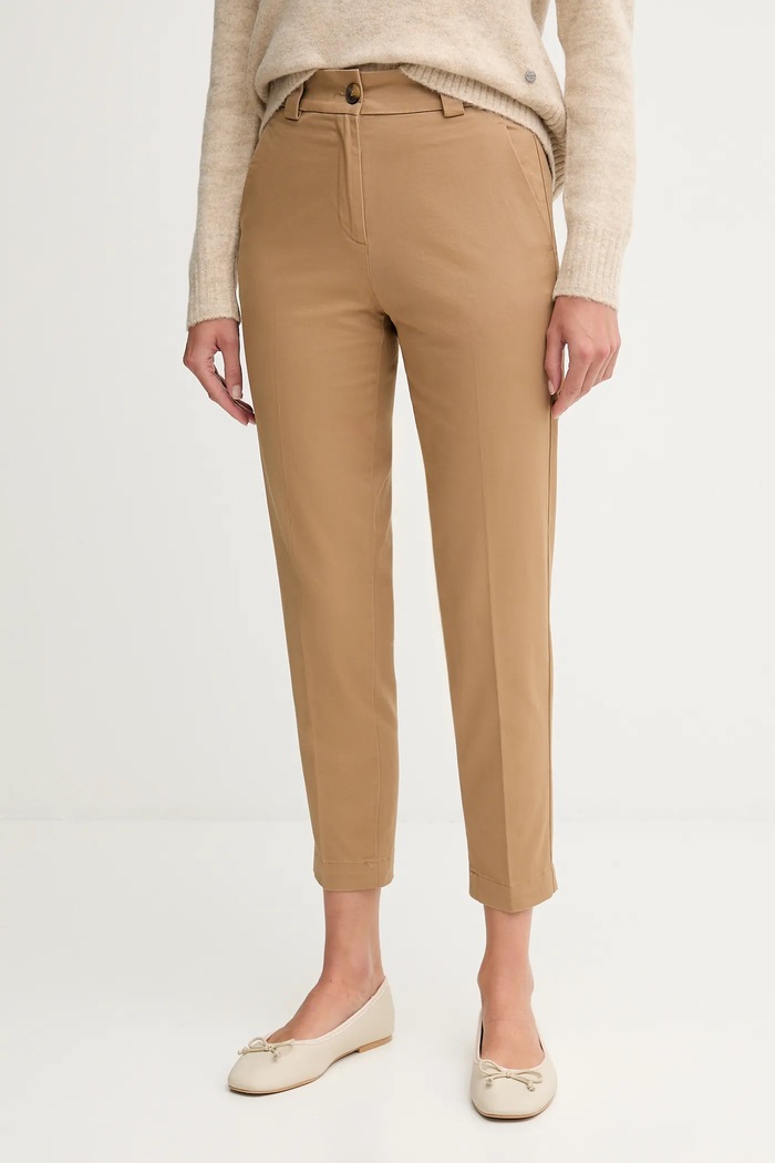 United Colors of Benetton spodnie slim fit damskie z elastanem beżowy 4FRXDF096