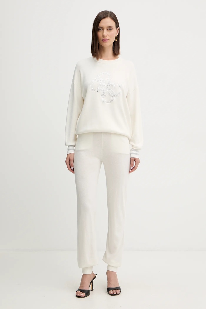 Tepláky s prímesou kašmíru Guess MAGGIE O5BB04.Z3PK0 béžová AW25