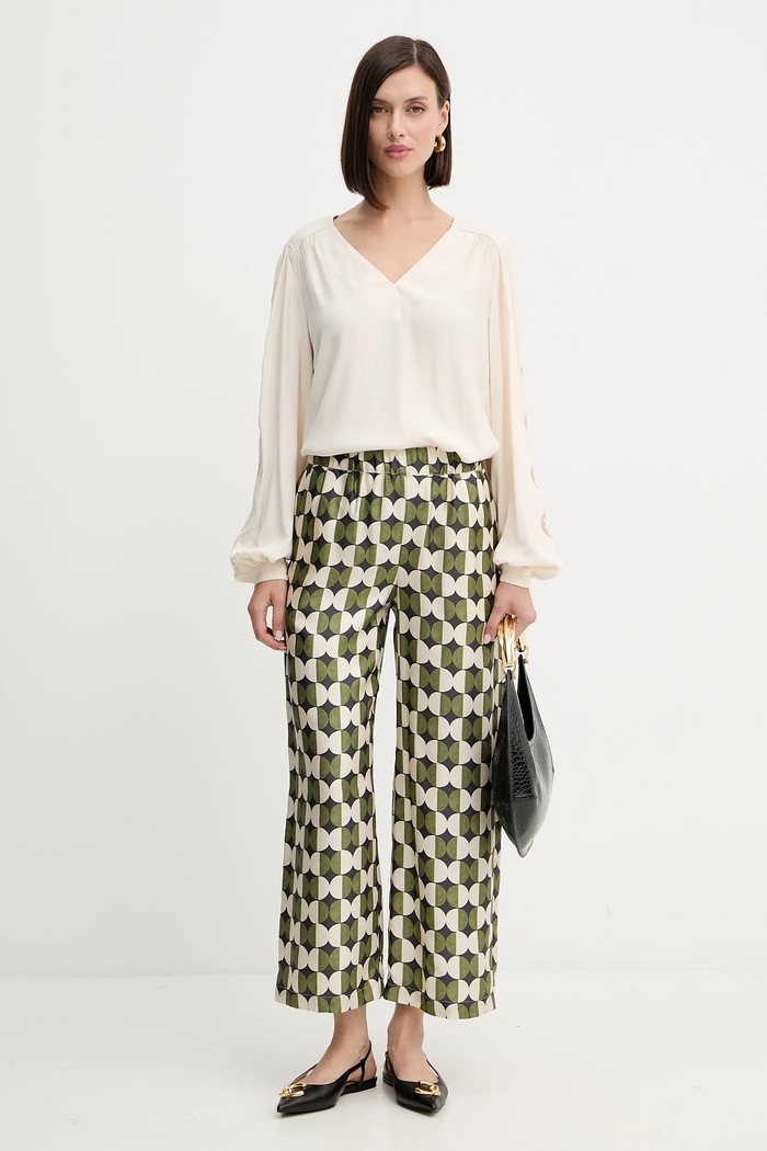 Weekend Max Mara spodnie jedwabne FIBBIA 2525136142600 zielony AW25