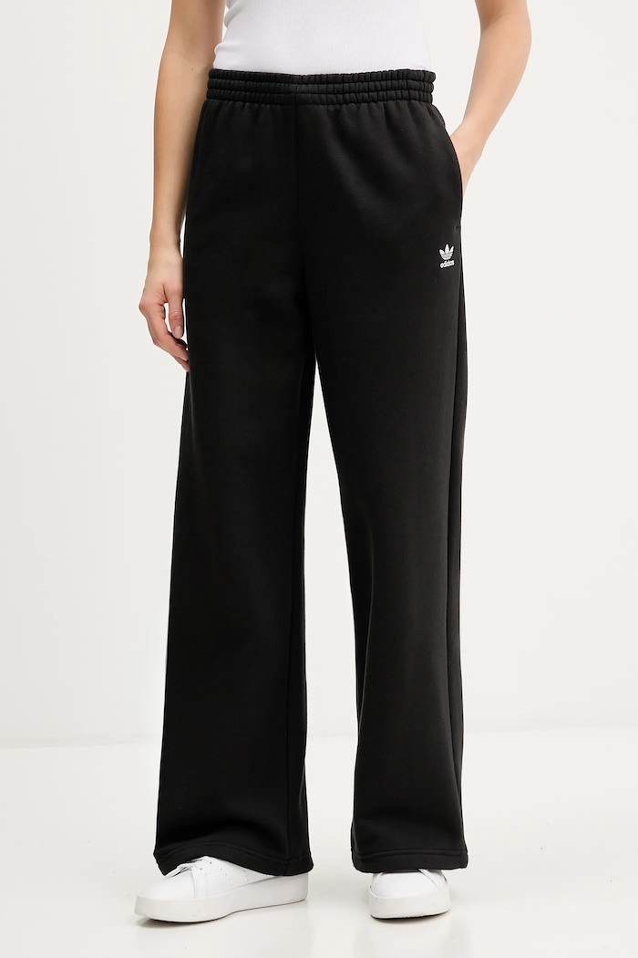Tepláky adidas Originals Essentials Wide Leg Fleece pletenina čierna JX5251