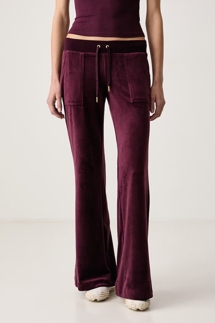 Juicy Couture Pantaloni flare da donna in velluto LAYLA LOW RISE POCKET GOLD granata JCSEBJ001G