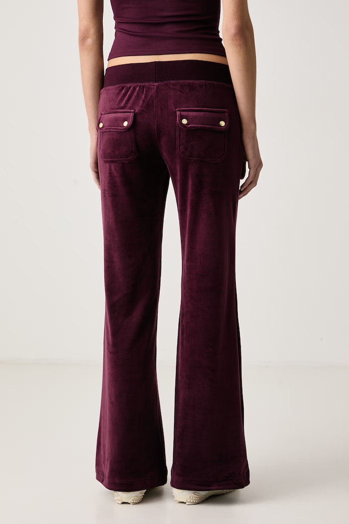 Abbigliamento Juicy Couture Pantaloni flare da donna in velluto LAYLA LOW RISE POCKET GOLD JCSEBJ001G granata