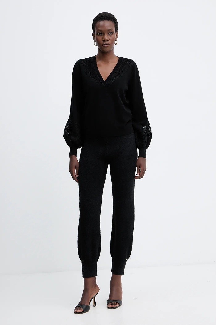 Twinset pantaloni de trening cu amestec de lână 252LL3EBB negru AW25