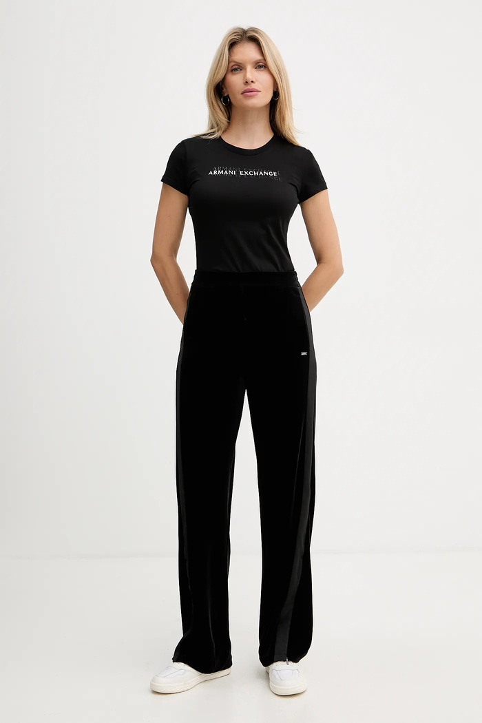 Armani Exchange spodnie dresowe welurowe XW000790.AF16147 czarny AW25