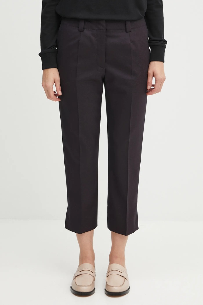 Vlnené nohavice Kenzo Weave Cropped vlna tmavomodrá FF62PA0939ID