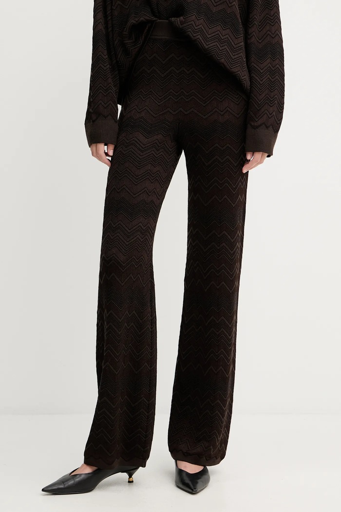 Vlnené nohavice Missoni pletenina hnedá DS25WI0J.BK01CP