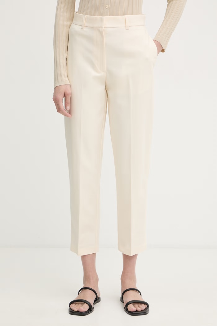 Calvin Klein Nohavice chinos dámske bavlnené s elastanom béžová LV044B916G