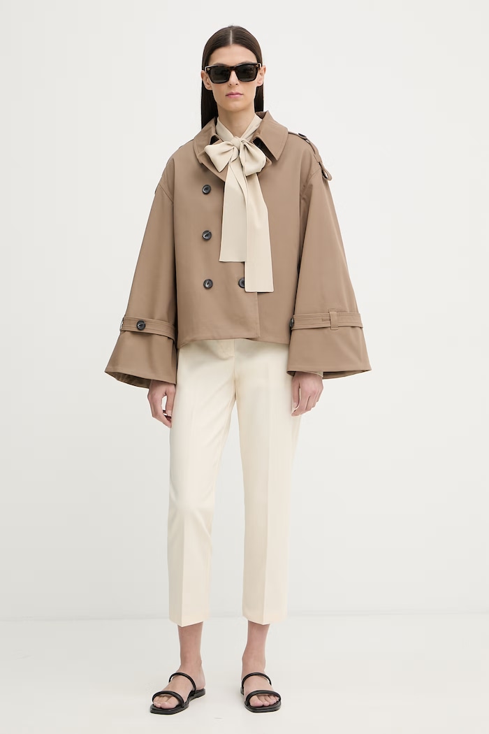 Calvin Klein Nohavice chinos dámske bavlnené s elastanom LV044B916G béžová SS26
