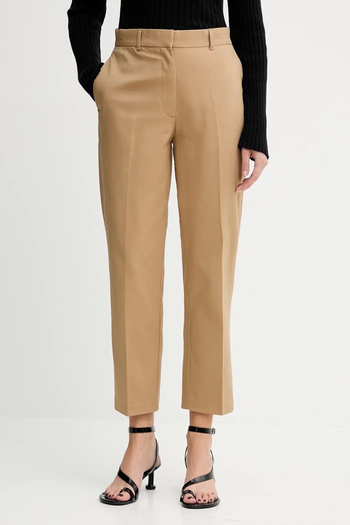 Calvin Klein nohavice chinos dámske bavlnené s elastanom s elastanom zelená LV044B916G