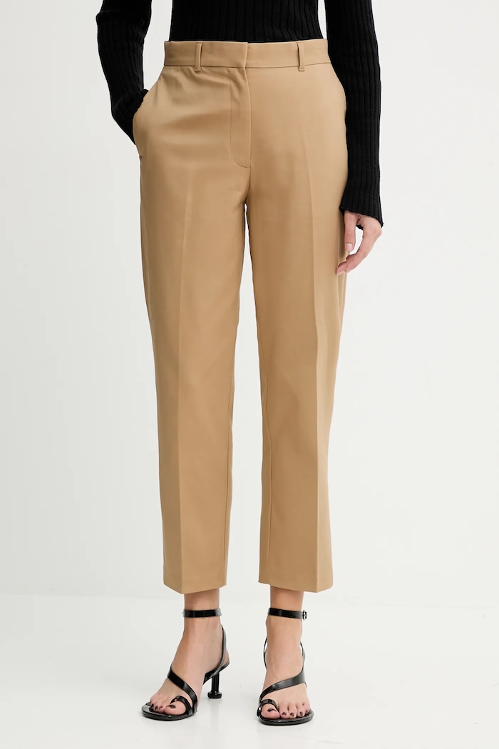 Calvin Klein nohavice chinos dámske bavlnené s elastanom s elastanom zelená LV044B916G