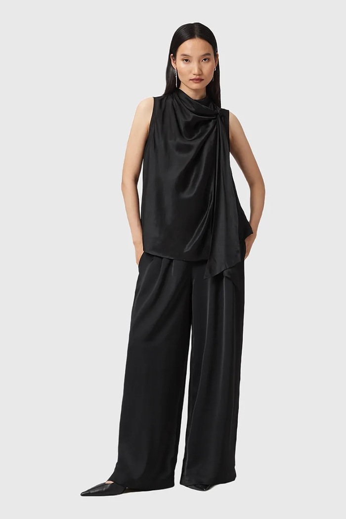 AllSaints nadrág LEANNE sima fekete W015TD