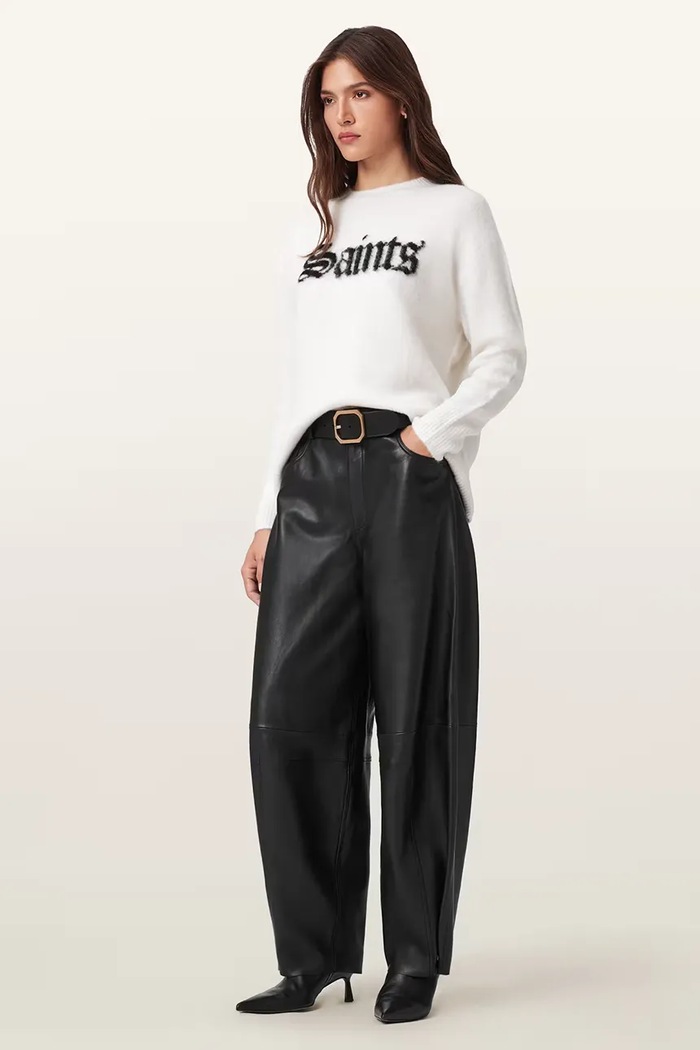 Kožené nohavice AllSaints JETT jednofarebný čierna W026TD