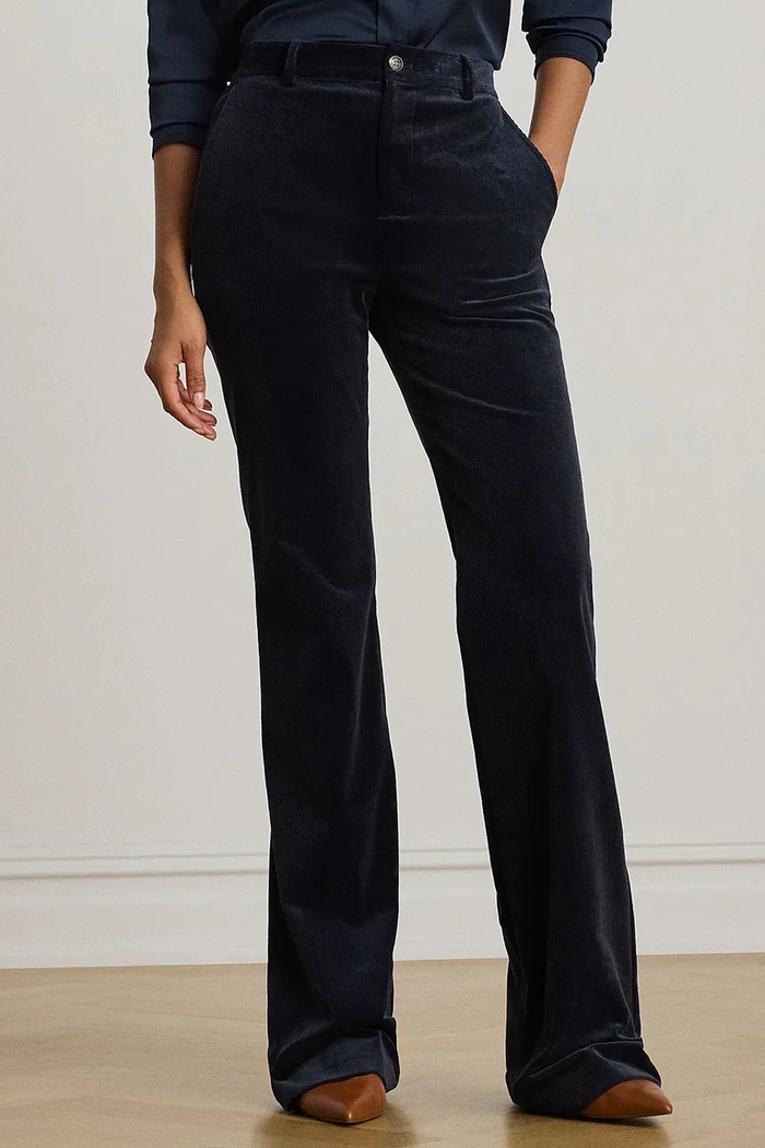 Kalhoty s bavlnou Lauren Ralph Lauren zvonový námořnická modř 200P03436