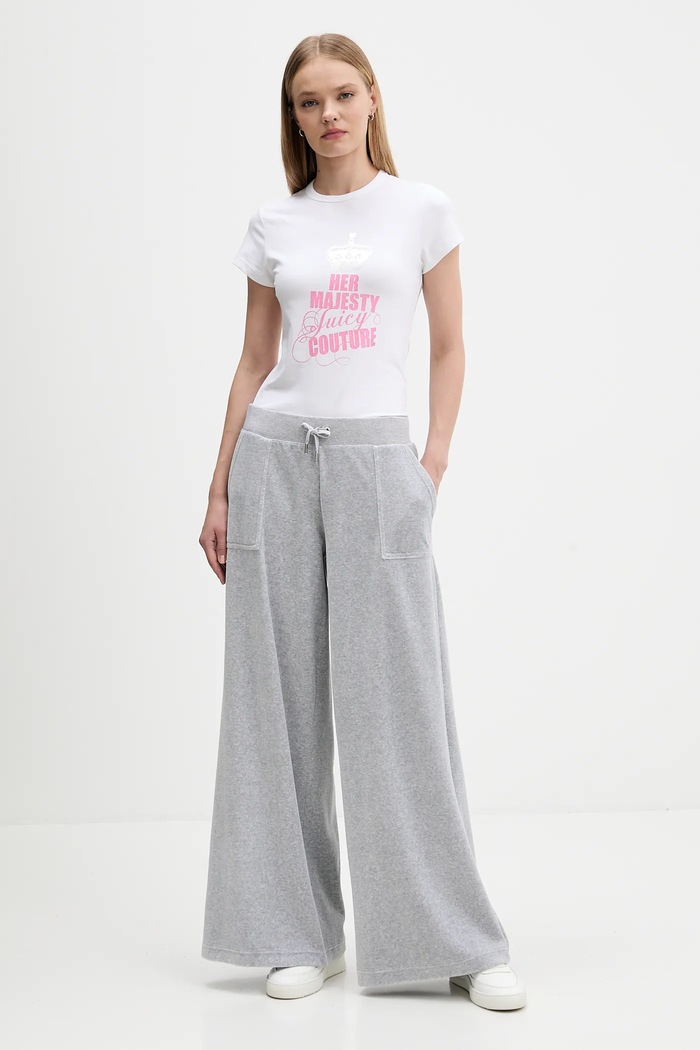 Juicy Couture damskie bawełniane YUKA WIDE LEG JCBBJ225803 szary SS26