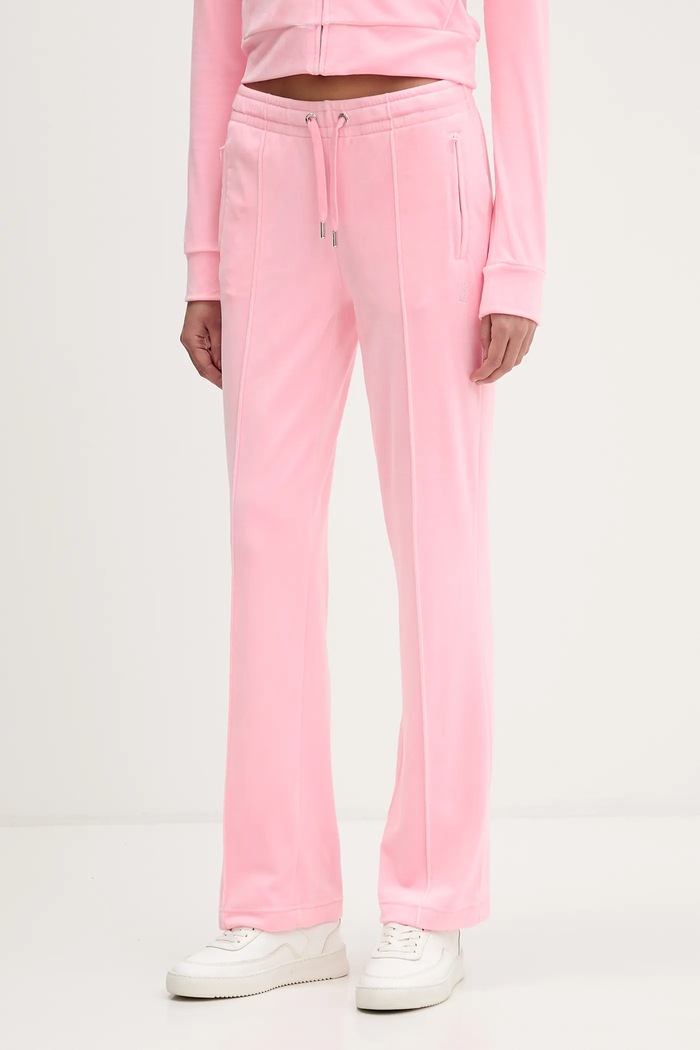 Βελούδινο παντελόνι φόρμας Juicy Couture απλικέ ροζ JCWBJ225307
