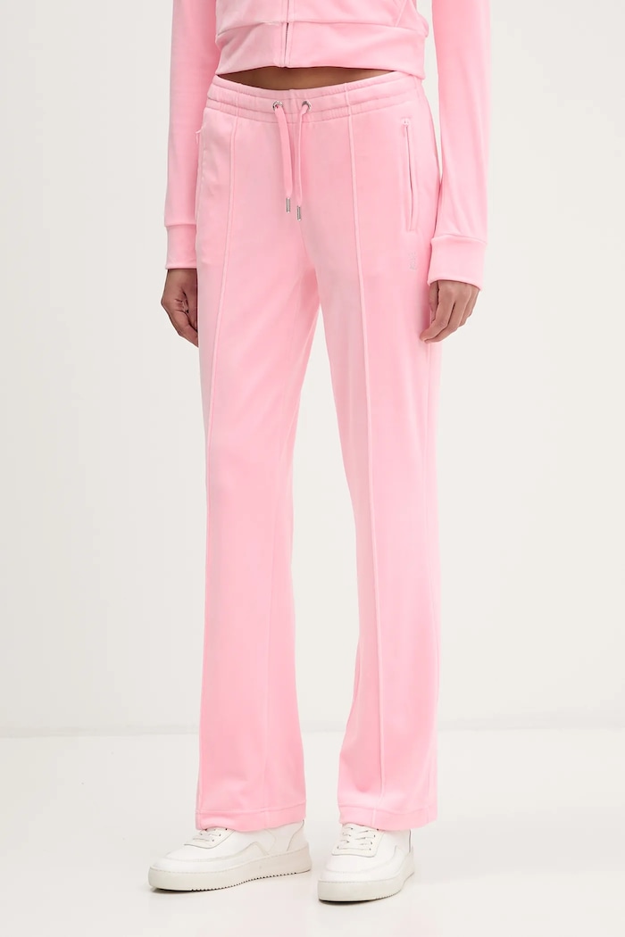 Βελούδινο παντελόνι φόρμας Juicy Couture απλικέ ροζ JCWBJ225307