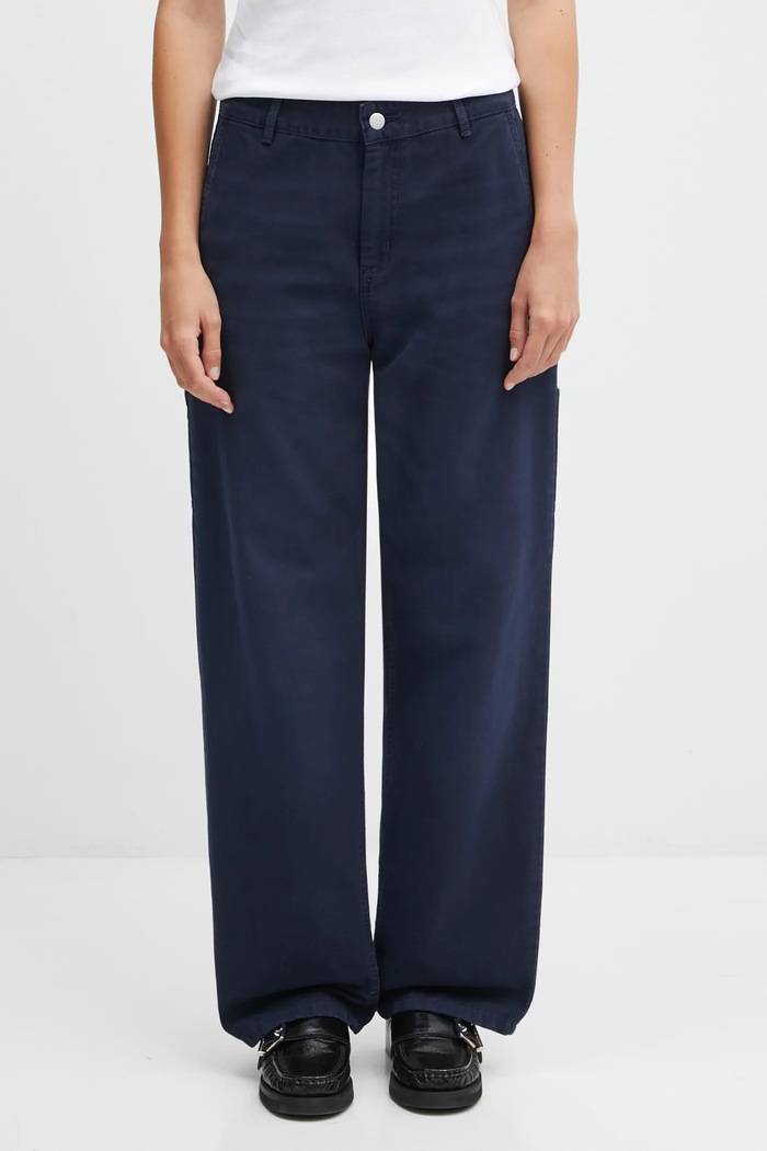 Bavlnené nohavice Carhartt WIP W' Pierce Pant Straight jednoduchý tmavomodrá I034829.1C4O