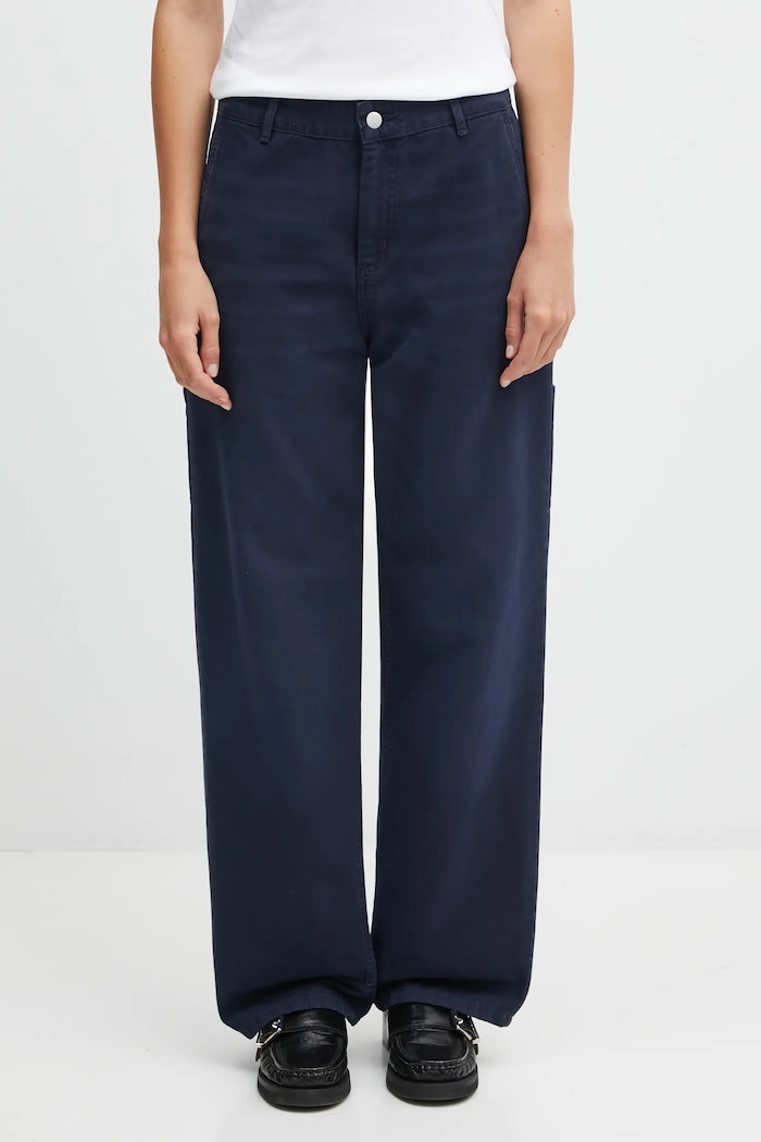Bavlnené nohavice Carhartt WIP W' Pierce Pant Straight jednoduchý tmavomodrá I034829.1C4O