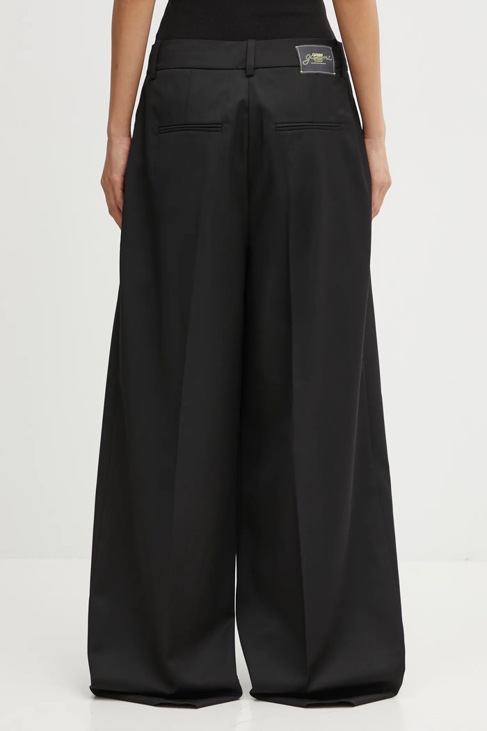 Oblečení Kalhoty s příměsí vlny GANNI Calendered Wool Mid Waist W0799 černá