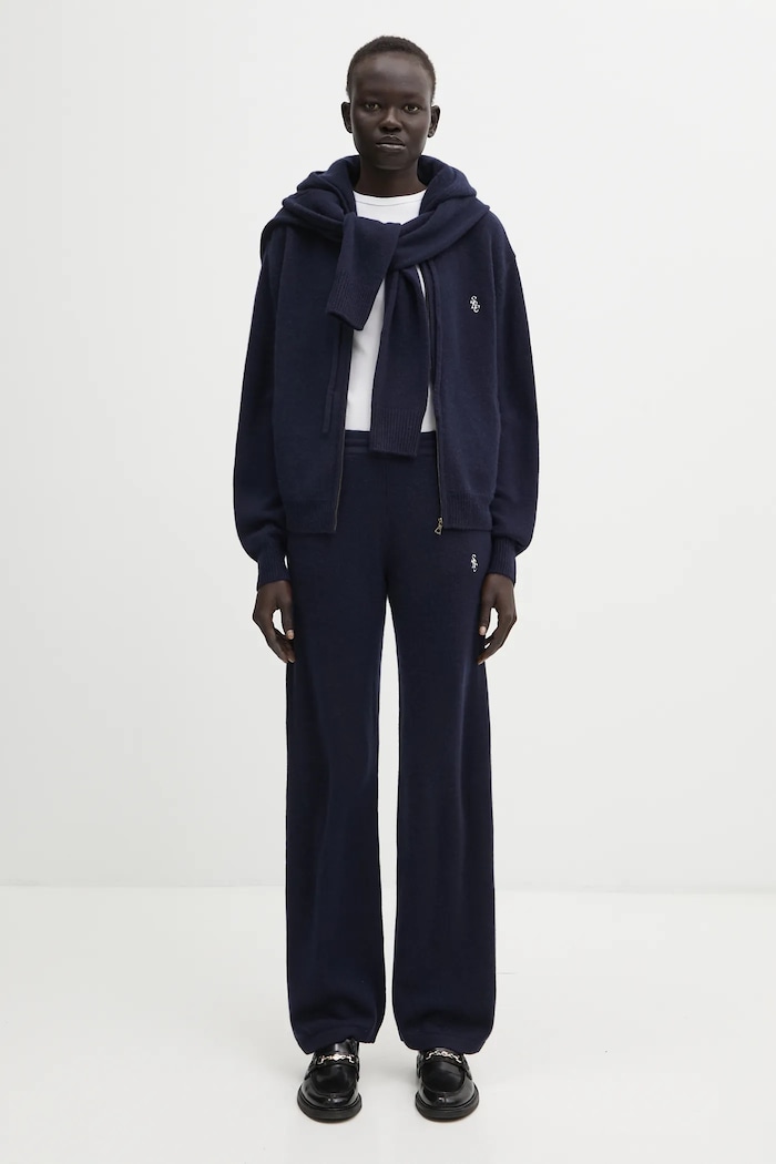 Sporty & Rich pantaloni in lana SRC Cashmere PA02764302BL106 blu navy