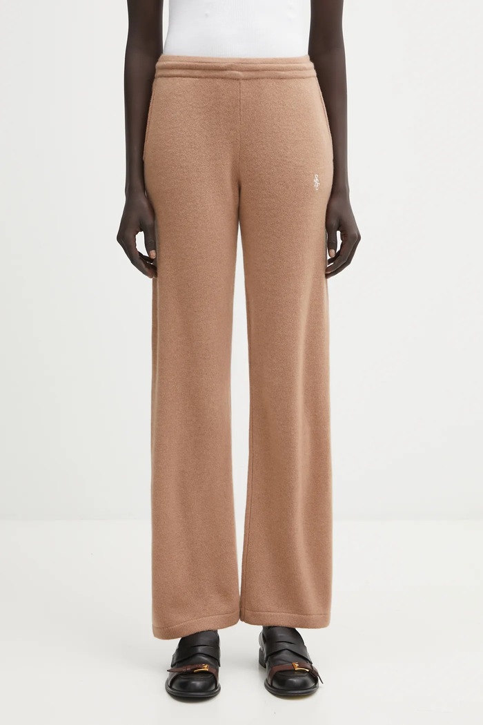Sporty & Rich pantaloni de lână SRC Cashmere tricotaj maro PA02764302BE02
