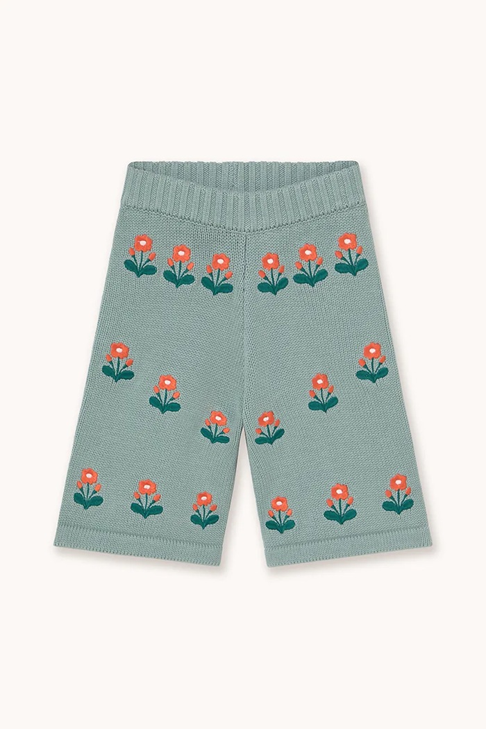 Nohavice pre bábätká Tinycottons FLOWERS BABY KNITTED PANT pletenina modrá AW25.104